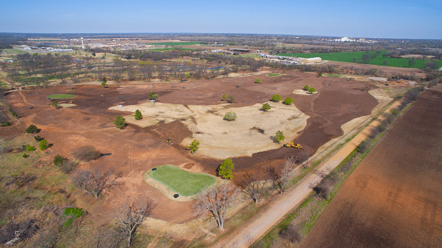 A drone photo shows the back nine holes’ construction at FireLake.