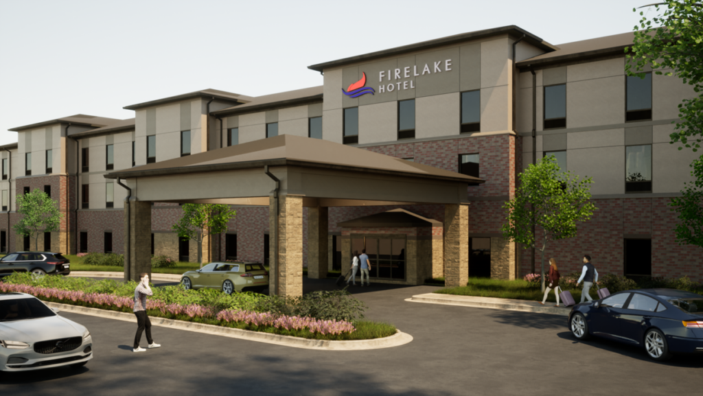 Artist's rendering of the new FireLake hotel under construction now at Hardesty Rd. and S. Gordon Cooper Drive in Shawnee, Oklahoma.