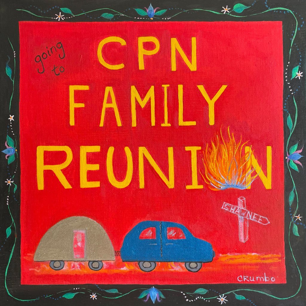Illustrated cover of "Going to CPN Family Reunion Festival" by Minisa Crumbo Halsey.