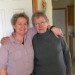 Author Kim Ross (left) visits Tribal elder Mary Peddicord Prickett at her home in CPN elder housing in Kansas.