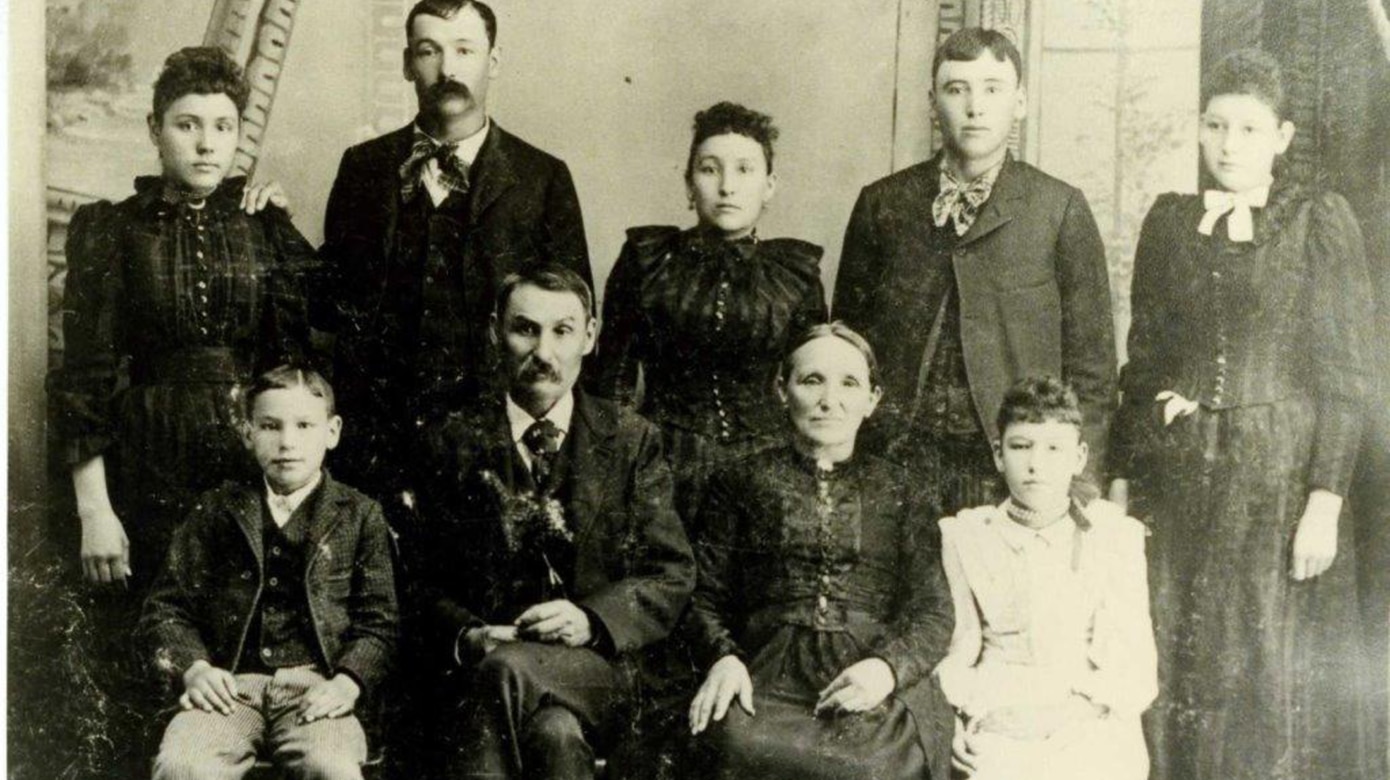 Members of the LeClair family, front row left, Oscar Urbina, Peter Oliver, Marie Adeline, Eunice Una, second row left, Louise, Oliver, Mary, Charles Monroe, Salena