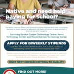 A flyer advertising the NACTEP program through CPN Workforce and Social Services. The NACTEP program provides biweekly stipends to eligible students at local technical schools using funding from the U.S. Department of Education to advance education and career opportunities for Indigenous peoples and their communities.