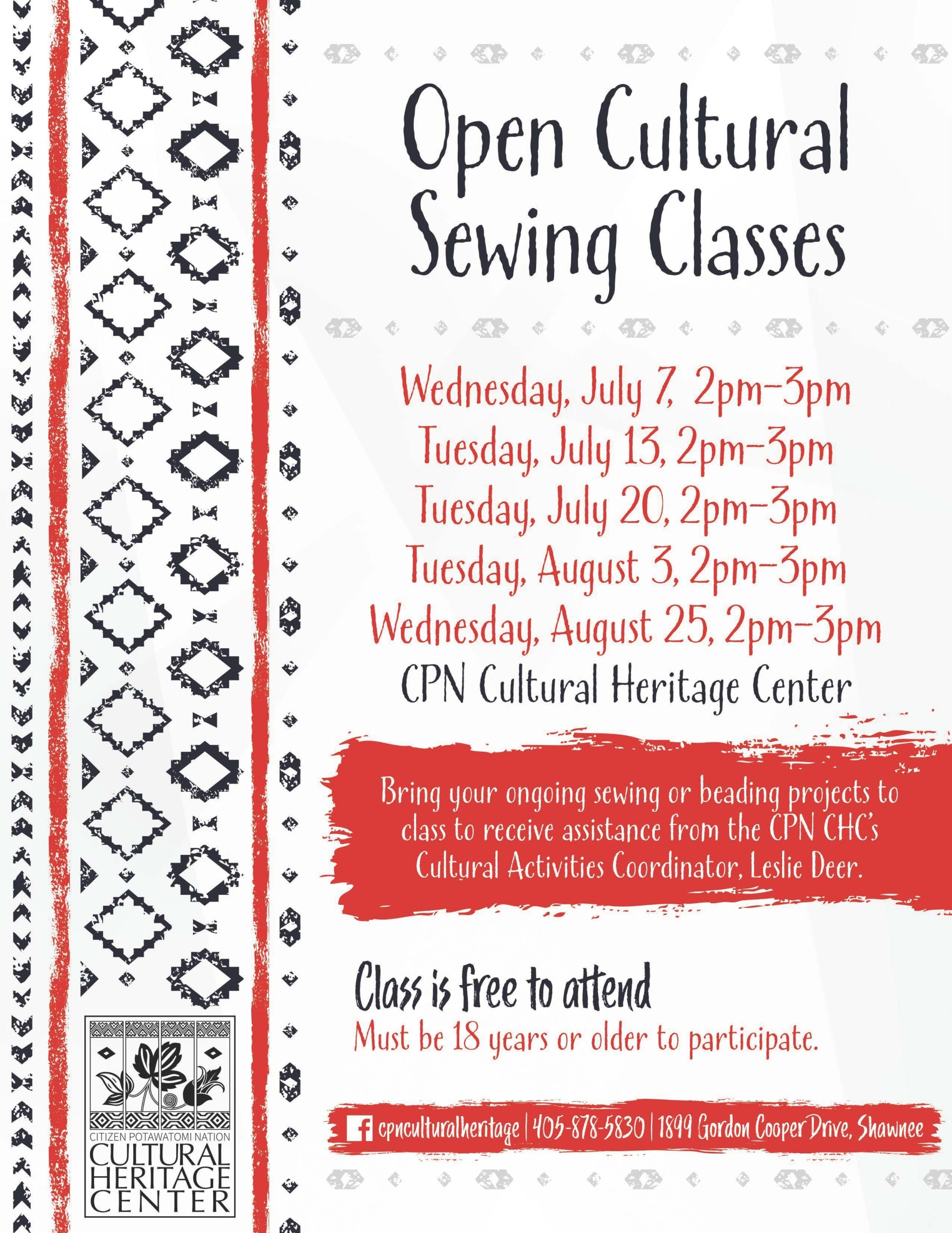 Get assistance on sewing and beading projects during the Open Cultural Sewing Class