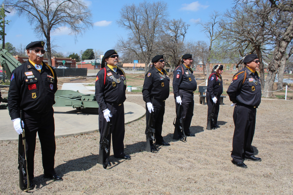 Members of the Seminole Nation Honor Guard stand at ease at the Seminole Nation Tribal Veteran's Cemetery.