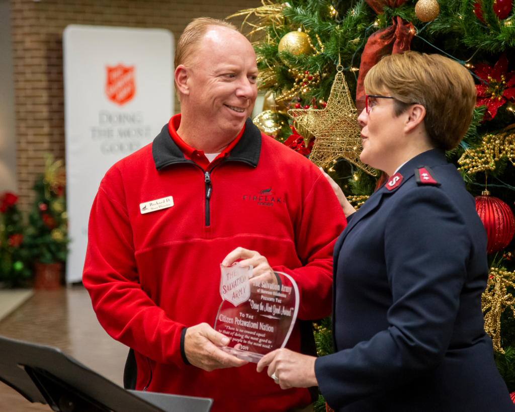 FireLake Foods Director Richard Driskell represents Citizen Potawatomi Nation as he accepts the Salvation Army’s Doing the Most Good Award in November 2019.