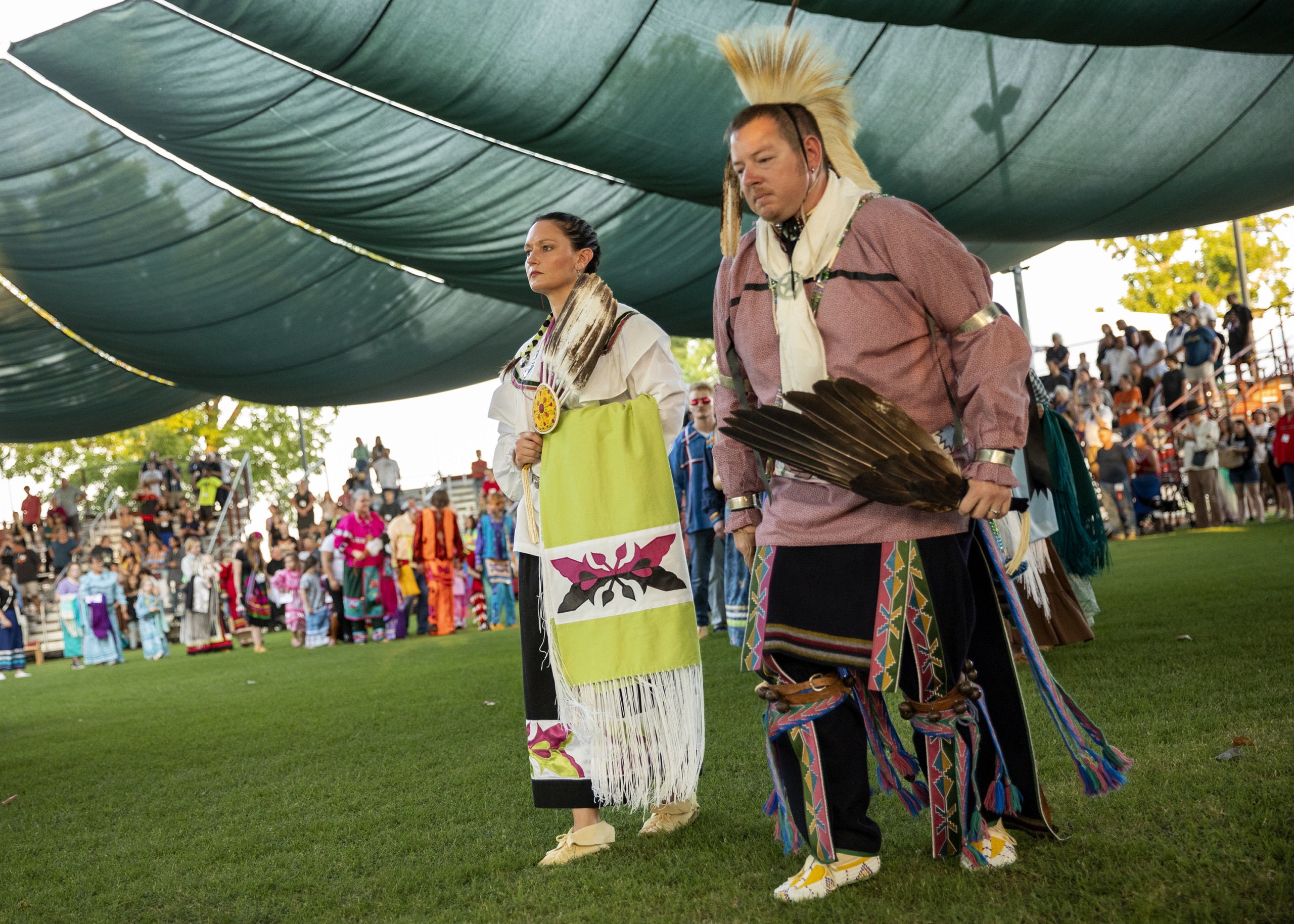 Head dancers in full regalia partake in Grand Entry during the 2023 Family Reunion Festival.