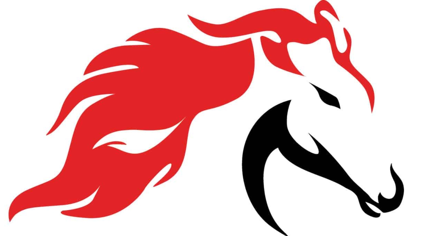 Iron Horse Industrial Park Logo, which is comprised of an abstract horse's head in silhouette, red mane flowing out behind black lines of the face. Beneath is the text "Iron Horse Industrial Park."